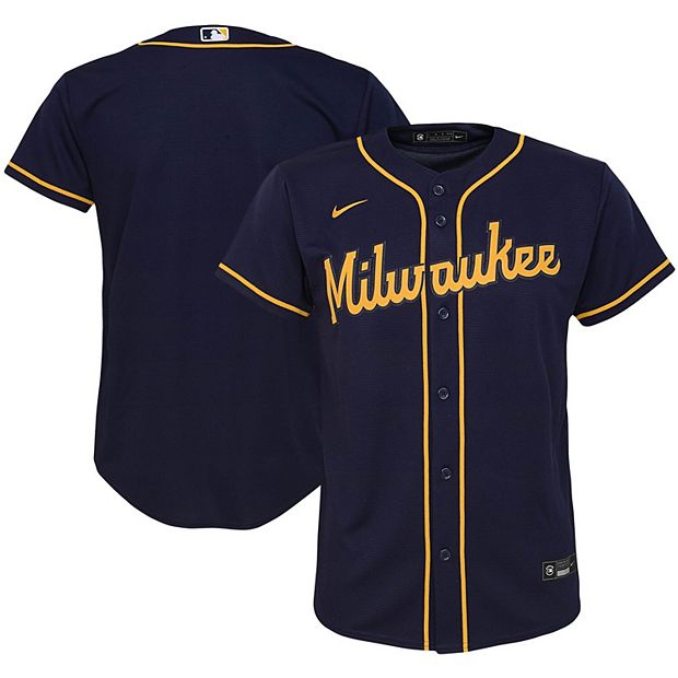 Men's Nike Navy Milwaukee Brewers Alternate Authentic Team Logo Jersey