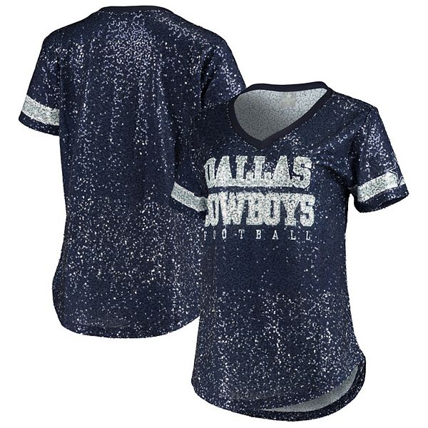 Women's Navy Dallas Cowboys Ensley Sequin V-Neck T-Shirt