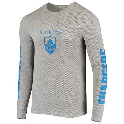 Men s Junk Food Heathered Gray Los Angeles Chargers Heavyweight Thermal Long Sleeve T Shirt