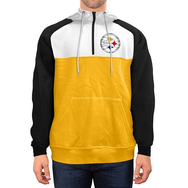 Men's New Era Gold/White Pittsburgh Steelers Gametime Quarter-Zip Hoodie Jacket