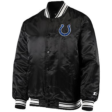 Men's Starter Black Indianapolis Colts Locker Room Satin Varsity Full-Snap Jacket