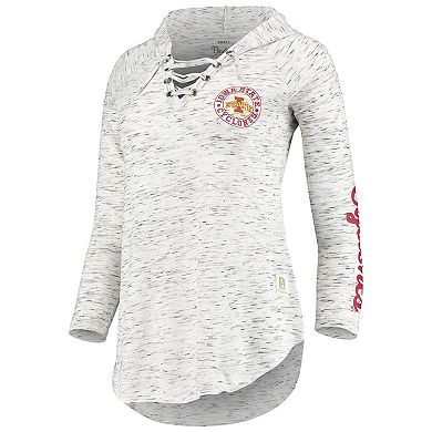 Women's Pressbox Gray Iowa State Cyclones Space Dye Lace-Up V-Neck Long Sleeve T-Shirt