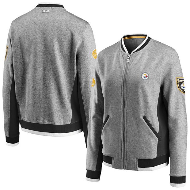 Women's WEAR By Erin Andrews Heathered Gray Pittsburgh Steelers Varsity  Full-Zip Jacket