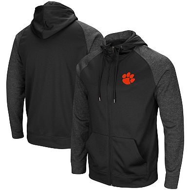 Men's Colosseum Black Clemson Tigers Big & Tall Blackout Raglan Full-Zip Hoodie