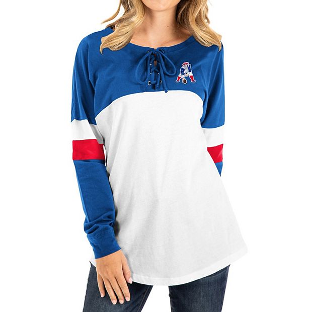 New England Patriots New Era Women's Athletic Historic Varsity Lace-Up T- Shirt - Royal/White