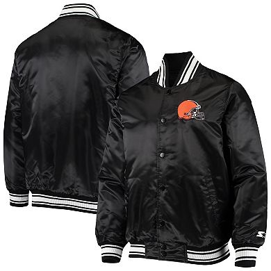 Men's Starter Black Cleveland Browns Locker Room Satin Varsity Full ...