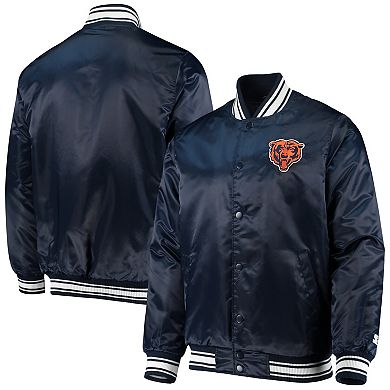 Men's Starter Navy Chicago Bears Locker Room Satin Varsity Full-Snap Jacket