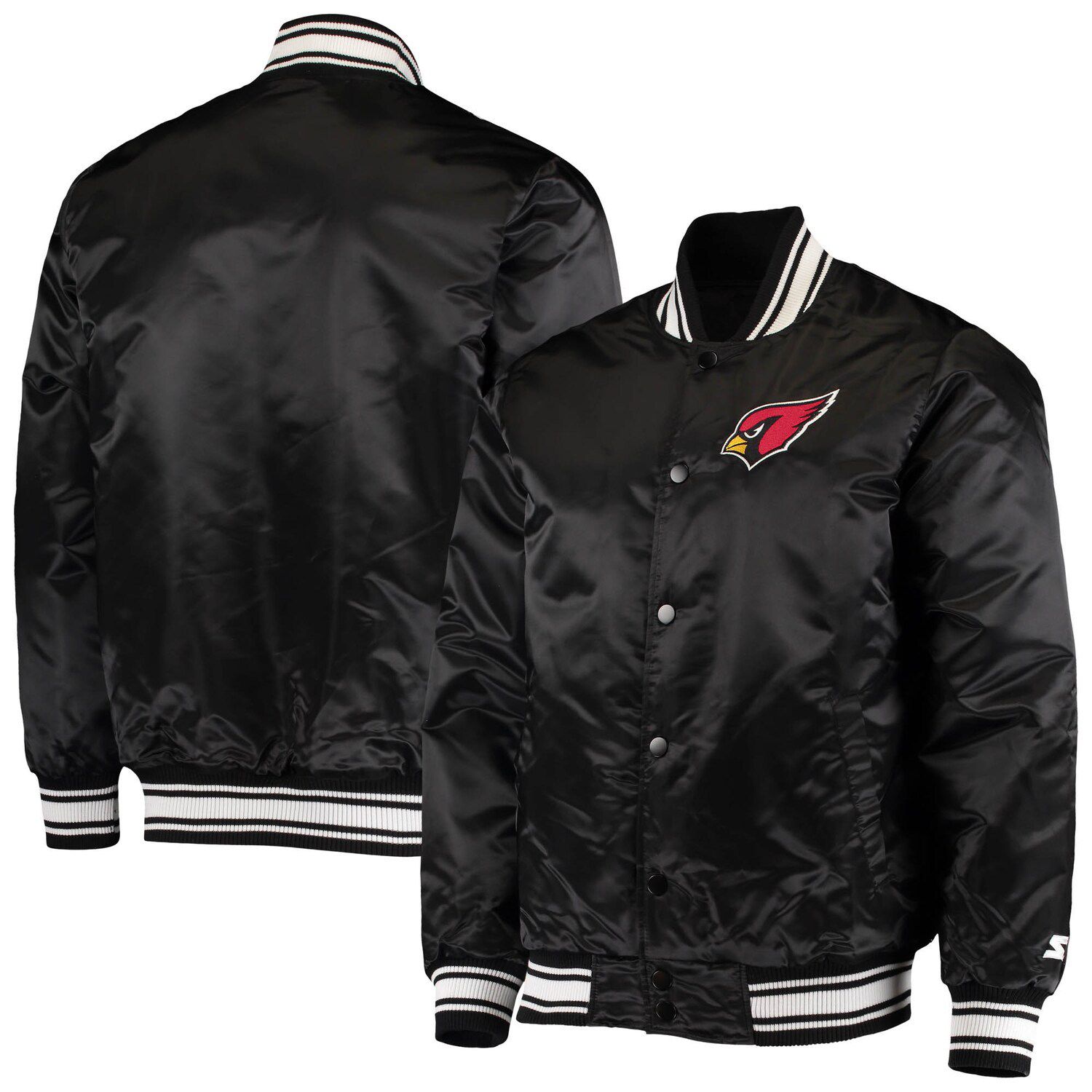 Men's Starter Black Carolina Panthers Locker Room Satin Varsity Full-Snap Jacket Size: Medium