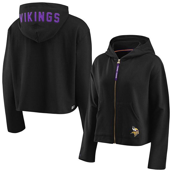 Women's Minnesota Vikings WEAR by Erin Andrews Black Cropped Sponge Fleece  Pullover Hoodie