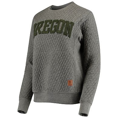 Women's Pressbox Heather Charcoal Oregon Ducks Moose Quilted Pullover Sweatshirt