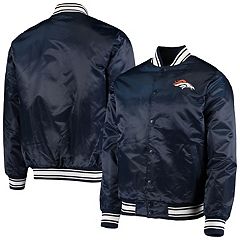 Men's Starter White Denver Broncos Throwback D-Line Varsity Full-Snap Jacket