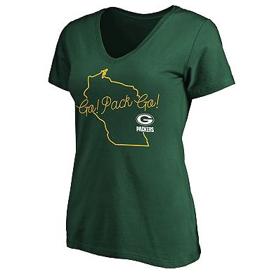 Women's Fanatics Branded Green Green Bay Packers Team Iconic Script State V-Neck T-Shirt