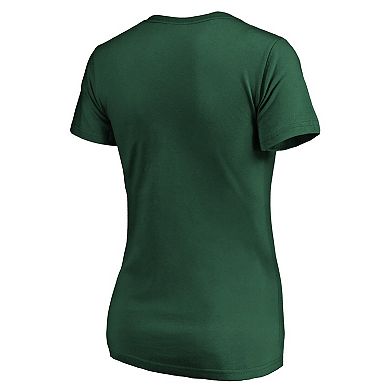 Women's Fanatics Branded Green Green Bay Packers Team Iconic Script State V-Neck T-Shirt