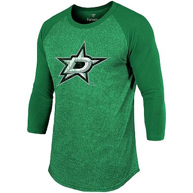 Men's Fanatics Branded Tyler Seguin Kelly Green Dallas Stars Name & Number Tri-Blend Raglan 3/4-Sleeve T-Shirt