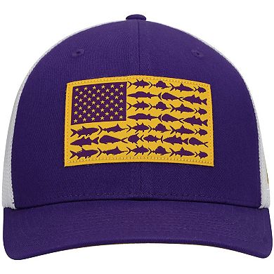 Men's Columbia Purple LSU Tigers PFG Tonal Fish Flag Flex Hat