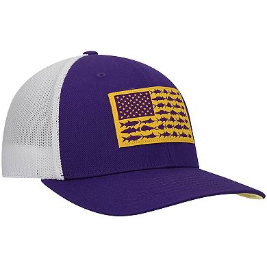 Men's Columbia Purple LSU Tigers PFG Tonal Fish Flag Flex Hat