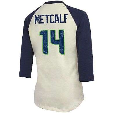 Women's Fanatics Branded DK Metcalf Cream/College Navy Seattle Seahawks Vintage Player Name & Number Raglan 3/4-Sleeve T-Shirt