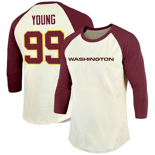 Men's Fanatics Branded Chase Young Cream/Burgundy Washington Football Team  Vintage Player Name & Number Raglan