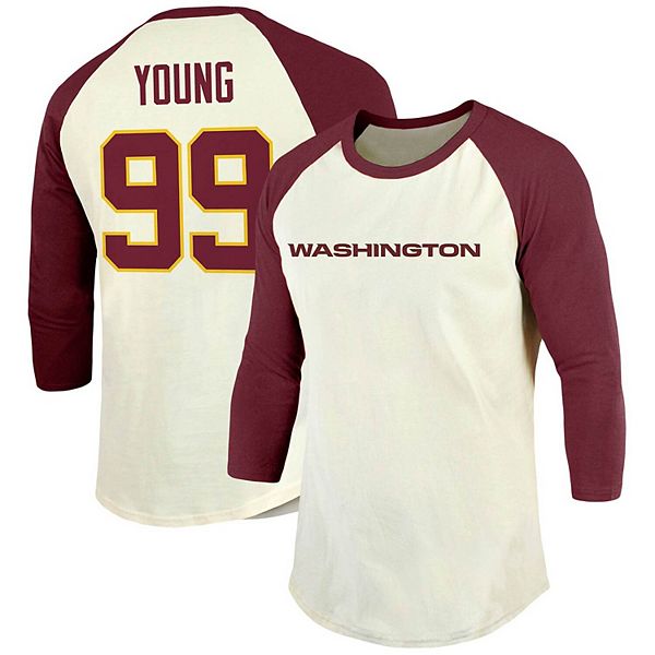 Men's Fanatics Branded Chase Young Cream/Burgundy Washington Football Team  Vintage Player Name & Number Raglan 3/4-Sleeve T-Shirt