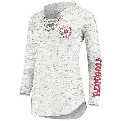 Women's Pressbox Gray Indiana Hoosiers Space Dye Lace-Up V-Neck Long Sleeve T-Shirt