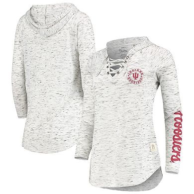 Women's Pressbox Gray Indiana Hoosiers Space Dye Lace-Up V-Neck Long Sleeve T-Shirt