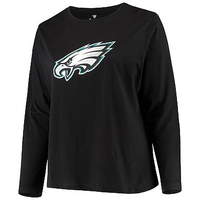 Women's Fanatics Branded Black Philadelphia Eagles Plus Size Primary Logo Long Sleeve T-Shirt