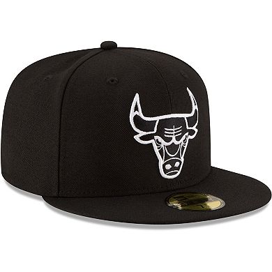 Men's New Era Black Chicago Bulls Black & White Logo 59FIFTY Fitted Hat
