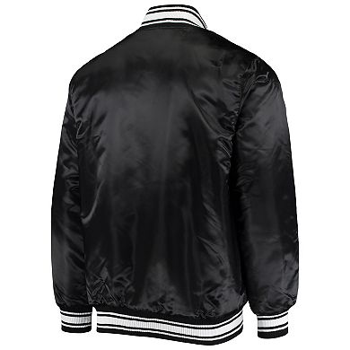 Men's Starter Black Detroit Lions Locker Room Satin Varsity Full-Snap Jacket