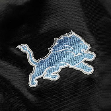 Men's Starter Black Detroit Lions Locker Room Satin Varsity Full-Snap Jacket