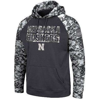 Men's Colosseum Charcoal Nebraska Huskers OHT Military Appreciation Digital Camo Pullover Hoodie