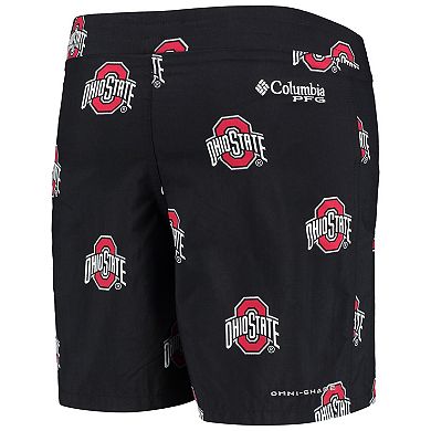 Youth Columbia Black Ohio State Buckeyes Backcast Printed Omni-Shade Shorts