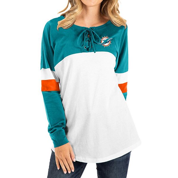 Women's New Era Aqua Miami Dolphins Lace-Up Raglan T-Shirt