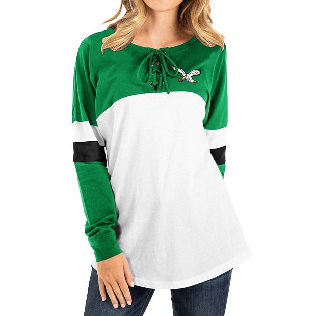 Women's New Era Kelly Green/White Philadelphia Eagles Athletic Historic  Varsity Lace-Up T-Shirt