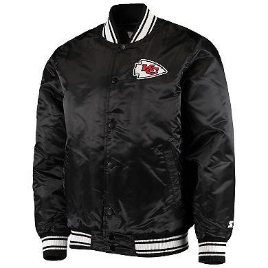 Men's Starter Black Kansas City Chiefs Locker Room Satin Varsity Full-Snap Jacket