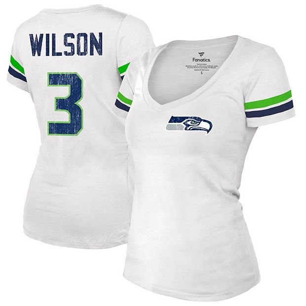 Women's Fanatics Branded Russell Wilson White Seattle Seahawks Fashion  Player Name & Number V-Neck T