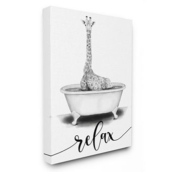 Stupell Home Decor Giraffe Bathtub Canvas Wall Art
