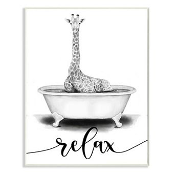 Stupell Home Decor Giraffe Bathtub Plaque Wall Art