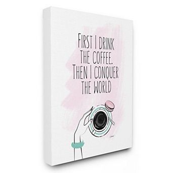 Stupell Home Decor Coffee First then Conquer Canvas Wall Art