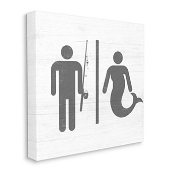 Stupell Home Decor Fisherman or Mermaid Bathroom Sign Canvas Wall Art