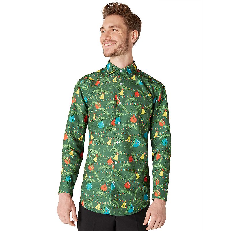 Mens Suitmeister Christmas Trees Shirt, Size: Small, Green