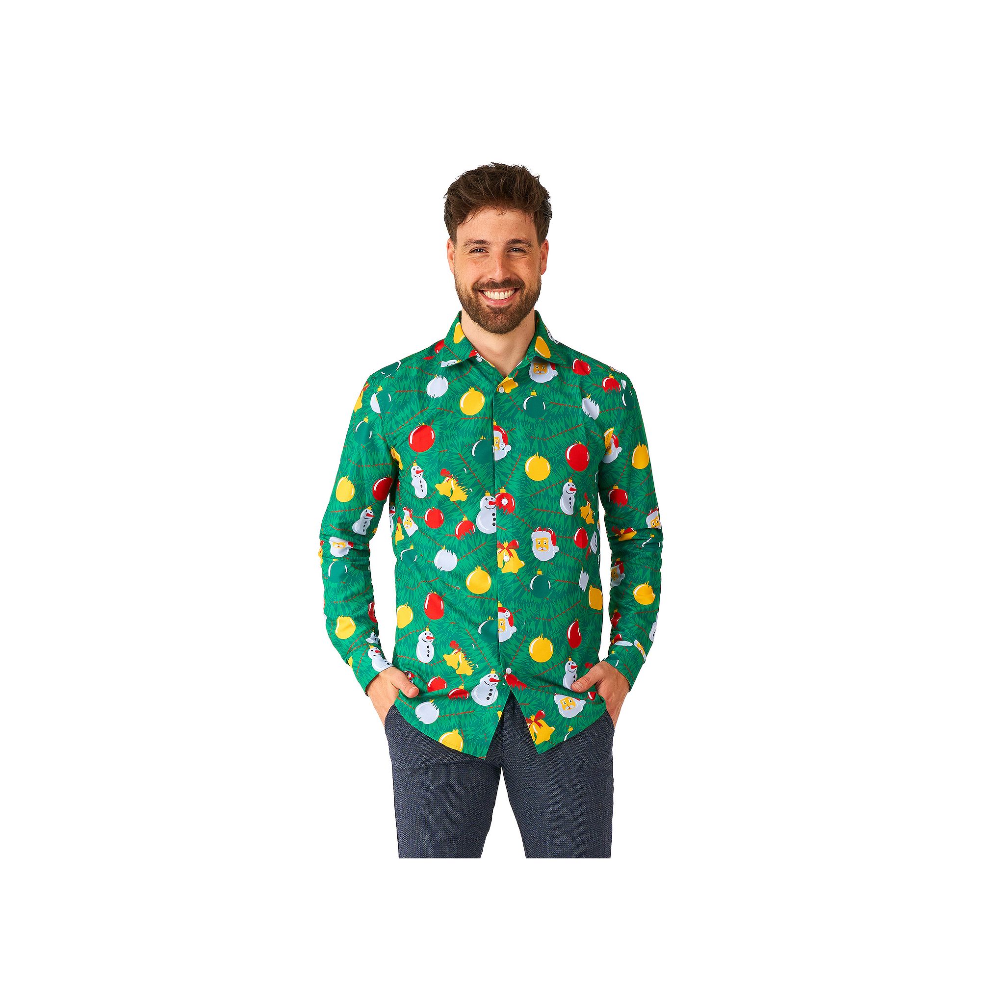Mens Suitmeister Christmas Trees Shirt, Size: Small, Ornaments Green