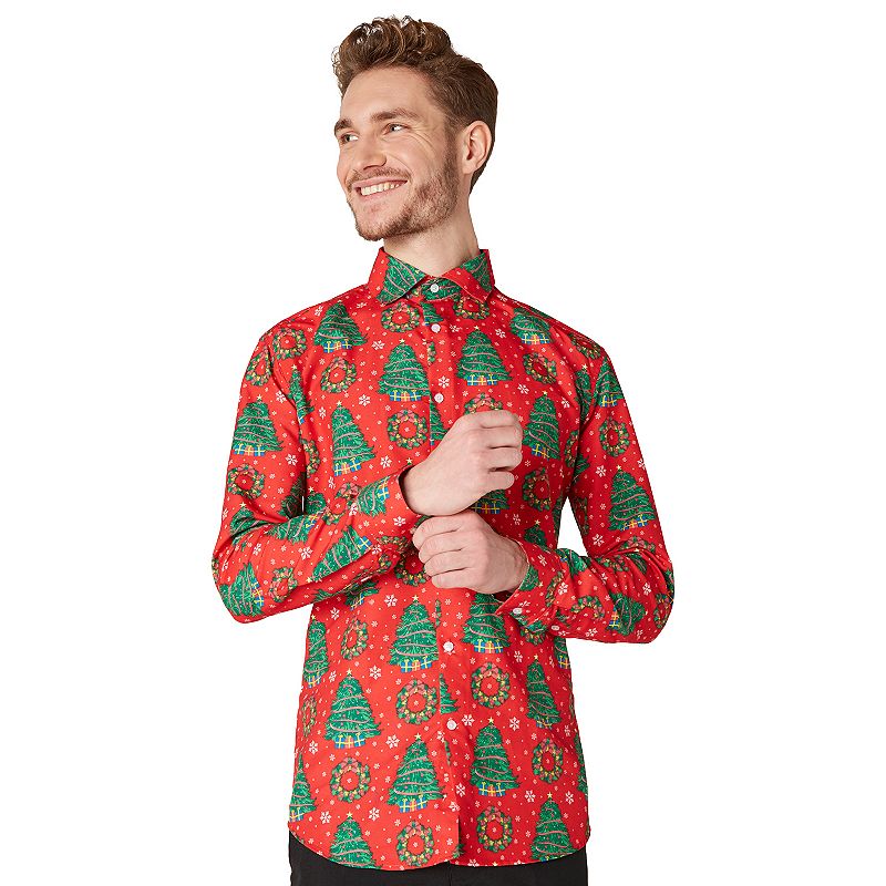 Mens Suitmeister Christmas Trees Shirt, Size: Medium, Red