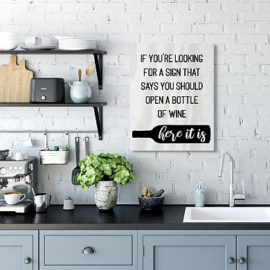 Stupell Home Decor Sign to Open Bottle of Wine Canvas Wall Art