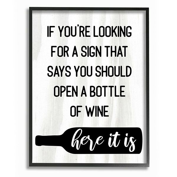 Stupell Home Decor Sign to Open Bottle of Wine Framed Wall Art