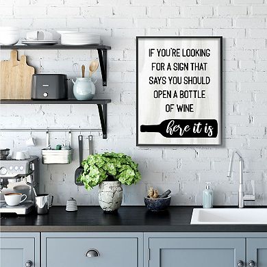 Stupell Home Decor Sign to Open Bottle of Wine Framed Wall Art