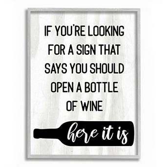 Stupell Home Decor Sign to Open Bottle of Wine Framed Wall Art