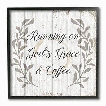 Stupell Home Decor Running On God's Grace and Coffee Framed Wall Art