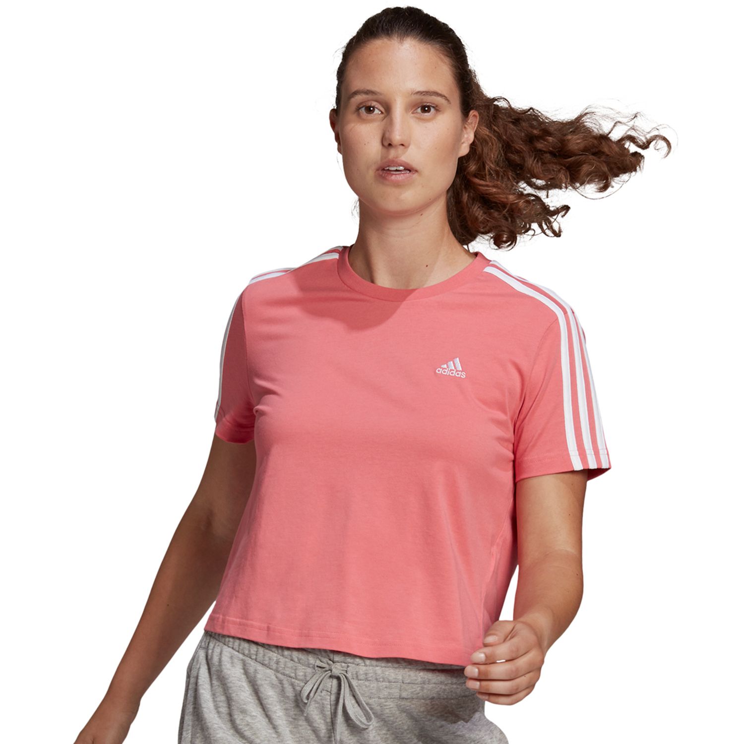 adidas 3 stripe t shirt women's pink