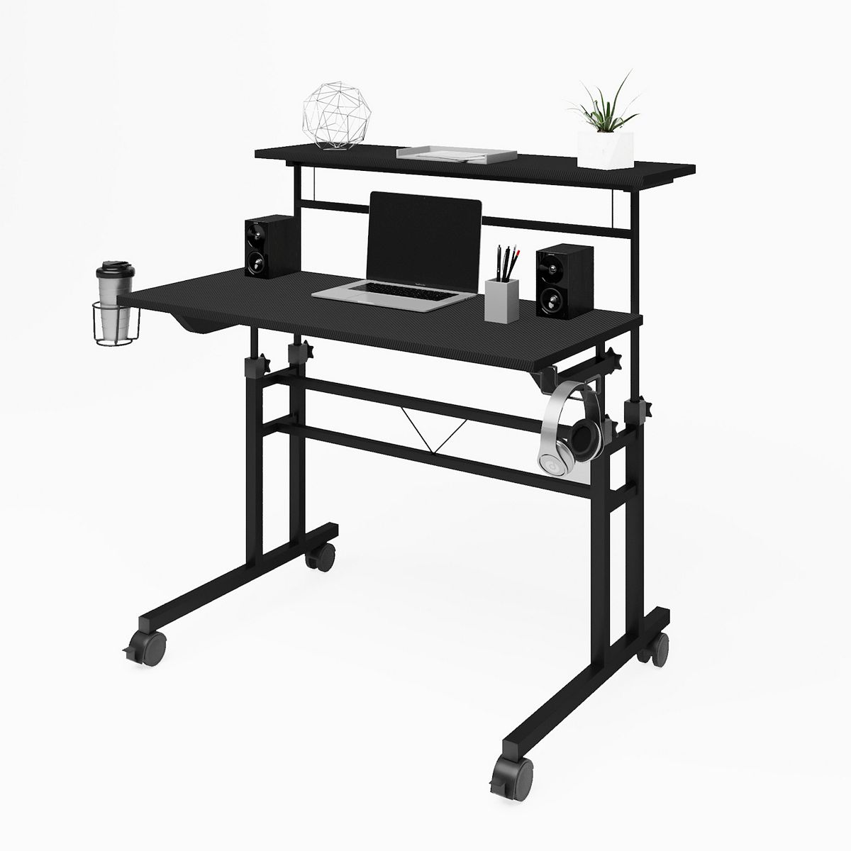 Black Techni Mobili computer desk with lower shelf and accessories