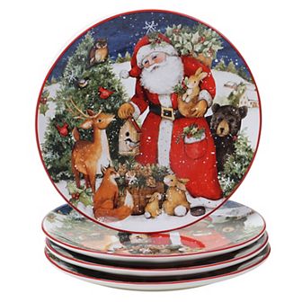 Certified International Magic of Christmas Santa 4 pc Dinner Plate Set